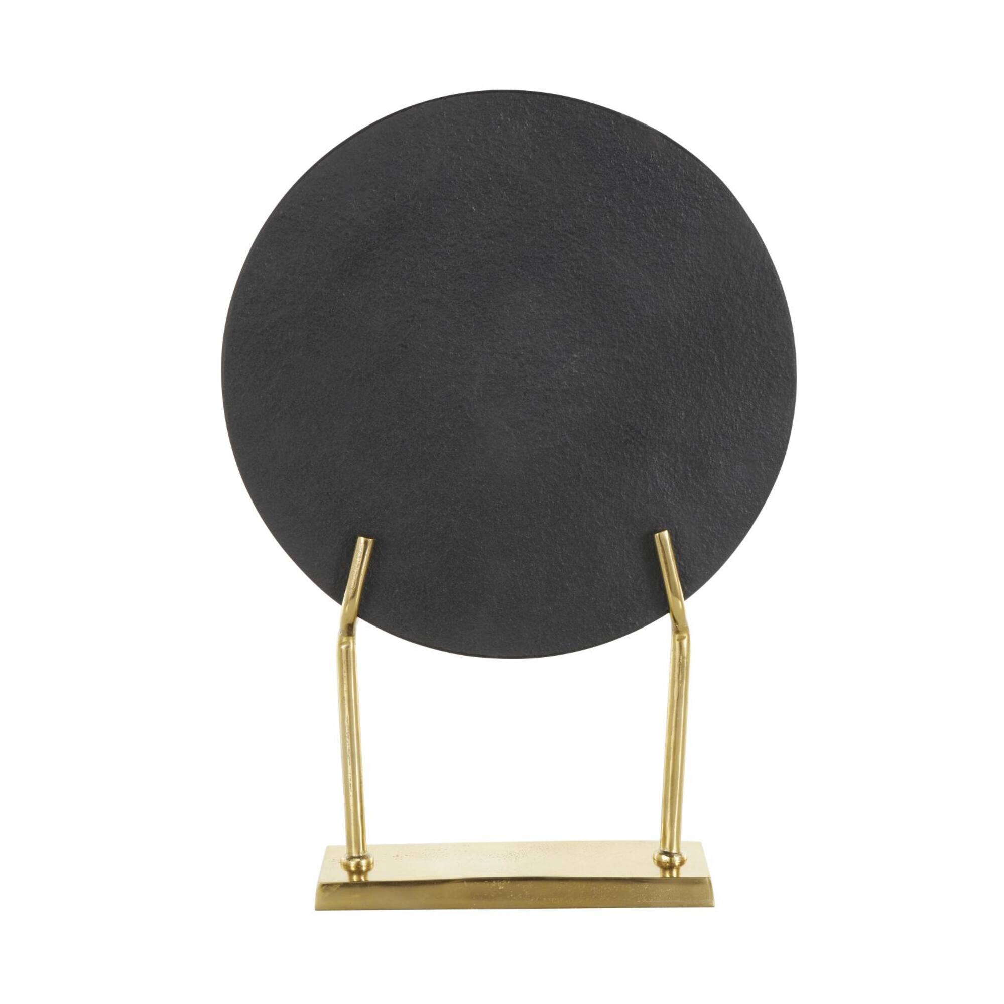 20" Black Marble Abstract Textured Disk Sculpture